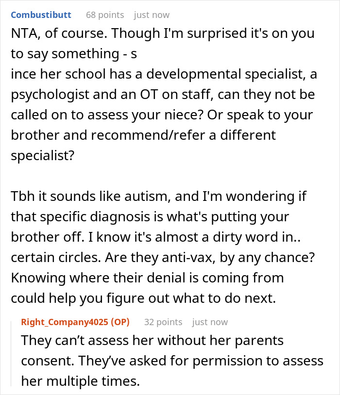 Online comment about developmental assessment and denial of child health issues Online comment about developmental assessment and denial of child health issues