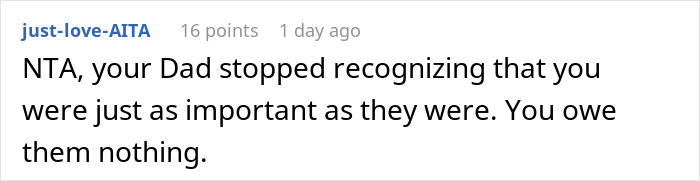 A Reddit comment stating a guy stopped recognizing his daughter's importance, focusing on stepkids and family demands. A Reddit comment stating a guy stopped recognizing his daughter's importance, focusing on stepkids and family demands.