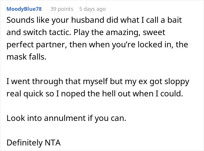 Comment on bait and switch tactic by husband in drunken rampage Comment on bait and switch tactic by husband in drunken rampage