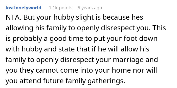 Comment advising to set boundaries with disrespectful MIL