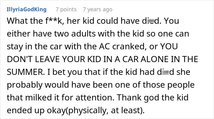 Screenshot of a Reddit comment expressing outrage over a Mom's parenting fail, emphasizing kids left in cars. Screenshot of a Reddit comment expressing outrage over a Mom's parenting fail, emphasizing kids left in cars.