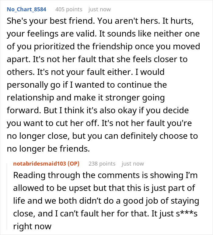 Screenshot of a Reddit comment advising on a bestie and a friendship that has run its course.