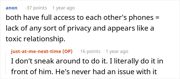 Discussion on full access to each other's phones in a relationship