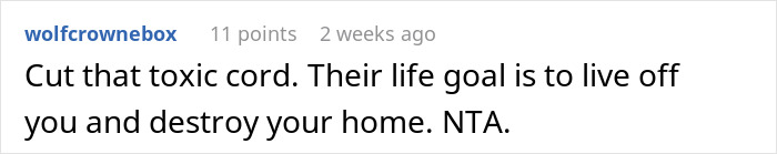 A comment advises cutting the toxic cord to prevent family from destroying the new home.