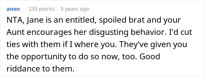 Users criticize entitled cousin and encourage cutting ties Users criticize entitled cousin and encourage cutting ties