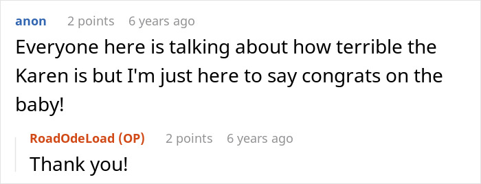 Reddit comment congratulating the pregnant woman working in a pub, ignoring the religious fanatics' actions.