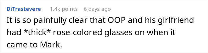 Comment about rose-colored glasses affecting judgment of Mark Comment about rose-colored glasses affecting judgment of Mark
