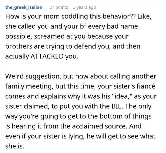 Comment discussing concern over mom coddling creepy BIL behavior Comment discussing concern over mom coddling creepy BIL behavior