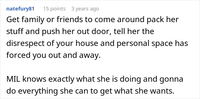 Pregnant woman having contractions: MIL refuses to leave. A comment advises getting family to remove the MIL from the house.