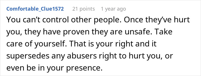 A comment about taking care of oneself after being hurt by others, relevant to the mom tricking daughter into eating gluten-free food.