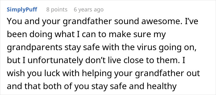A screenshot of a comment from SimplyPuff, praising the grandfather for delivering a reality check to an entitled mom. A screenshot of a comment from SimplyPuff, praising the grandfather for delivering a reality check to an entitled mom.