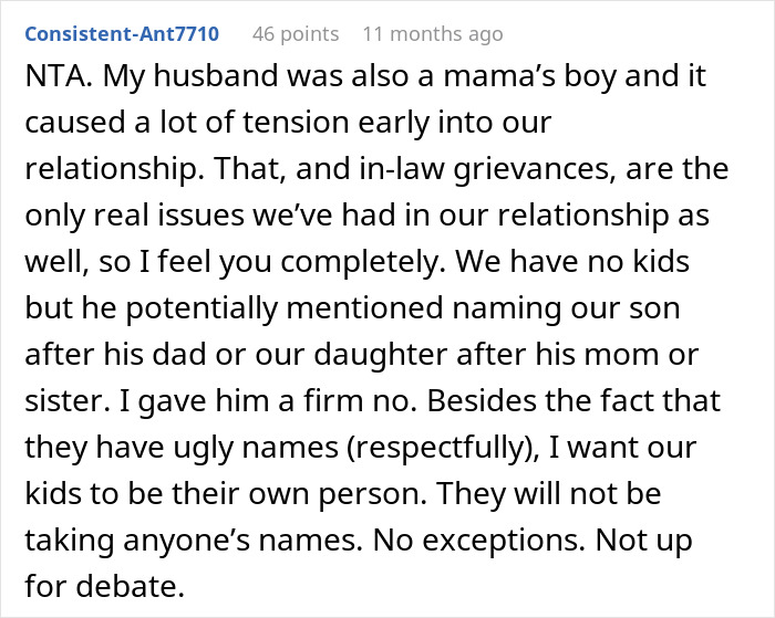 A Reddit comment discussing a husband who wants to honor his mom, and his wife's feelings of being unhonored.