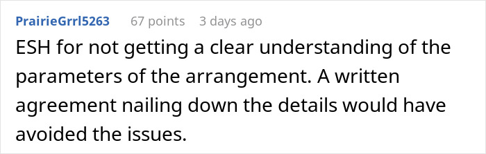 Comment discussing the importance of clear written agreements in babysitting arrangements Comment discussing the importance of clear written agreements in babysitting arrangements