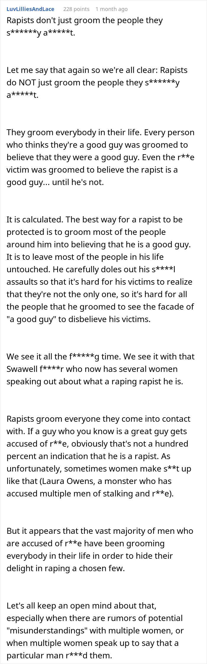 Detailed comment on grooming behavior related to rapists Detailed comment on grooming behavior related to rapists
