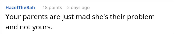 Comment about parents being upset their problem is not yours in family conflict