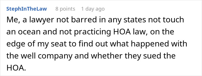 Lawyerly curiosity about legal outcome of HOA well company dispute Lawyerly curiosity about legal outcome of HOA well company dispute
