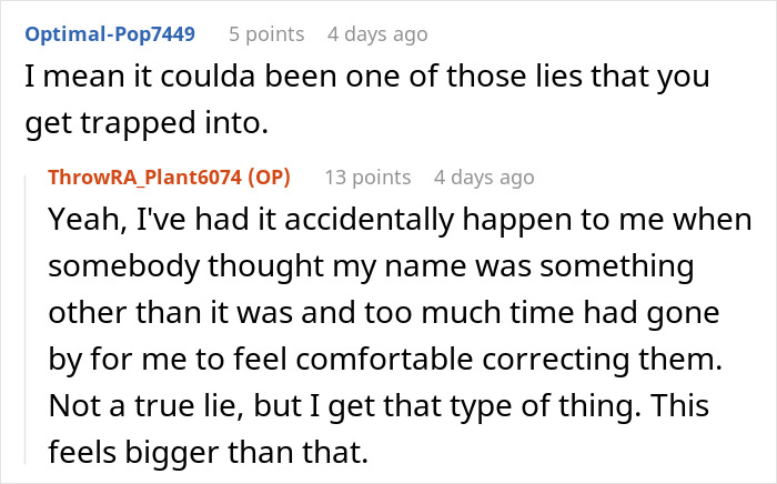 User sharing experience of occasional accidental lies compared to bigger lies in a fake birthday context