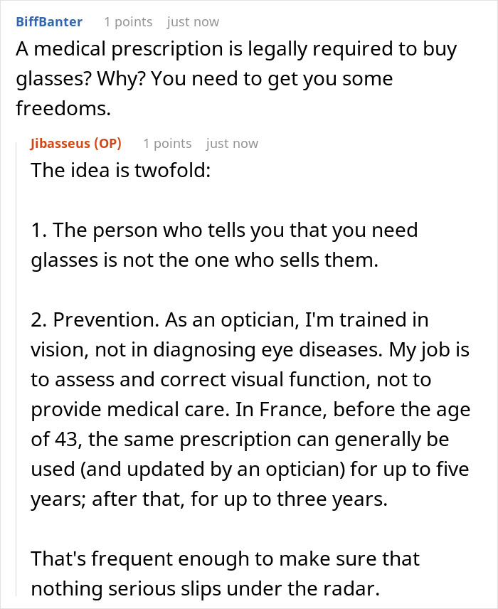 Explanation of legal prescription requirements and optician's role in vision care