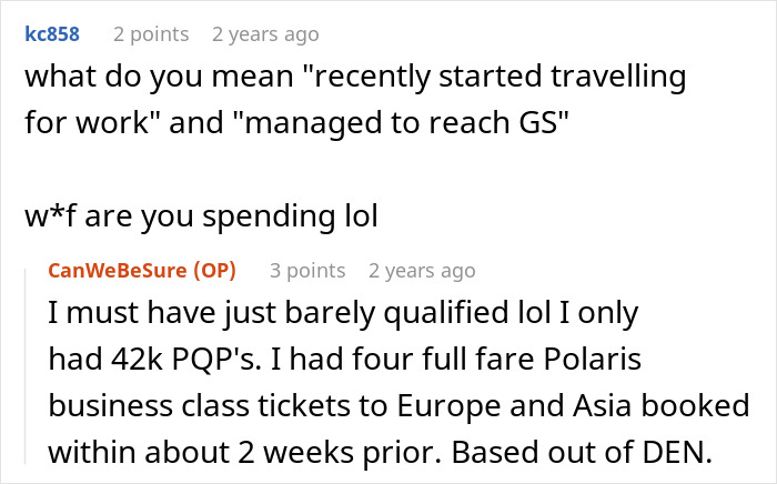 A screenshot of a Reddit comment section with a user asking about traveling for work and reaching GS. A screenshot of a Reddit comment section with a user asking about traveling for work and reaching GS.