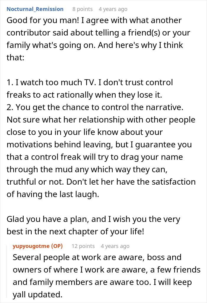 Man plans to control the narrative, realizing fiancée is the problem and informing family and friends. Man plans to control the narrative, realizing fiancée is the problem and informing family and friends.