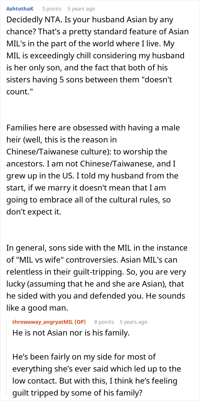 Discussion about Asian MIL cultural expectations and guilt-tripping in family