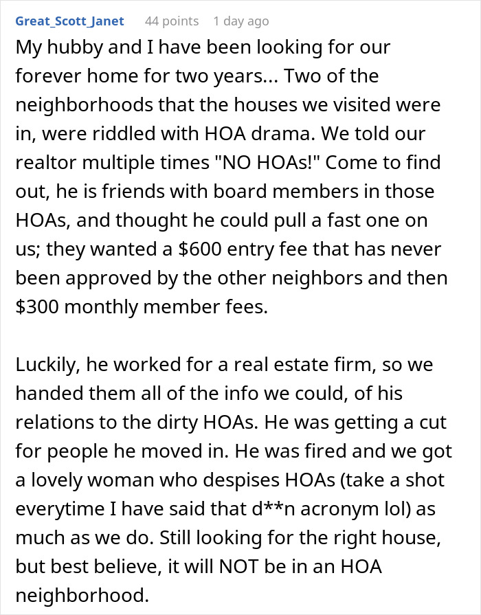 Homebuyers share HOA drama and scam involving fake $600 entry fee and $300 monthly fees Homebuyers share HOA drama and scam involving fake $600 entry fee and $300 monthly fees