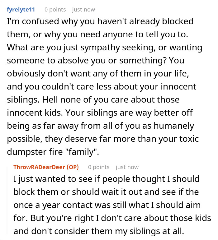 Reddit comment discussion on refusing to take in half siblings in family affair case Reddit comment discussion on refusing to take in half siblings in family affair case