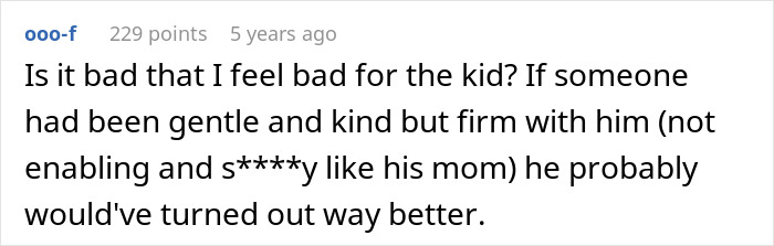 A comment questioning if it is bad to feel bad for the bully kid, suggesting gentle parenting. A comment questioning if it is bad to feel bad for the bully kid, suggesting gentle parenting.