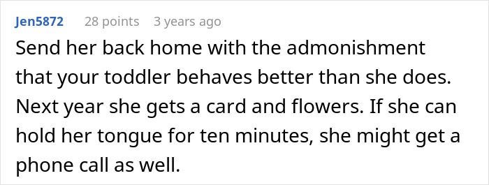 A comment suggests sending the attention-seeker mom home, hinting at minimal Mother's Day recognition next year. A comment suggests sending the attention-seeker mom home, hinting at minimal Mother's Day recognition next year.
