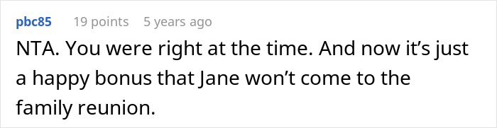Comment supporting cousin about family reunion in poor cousin story Comment supporting cousin about family reunion in poor cousin story