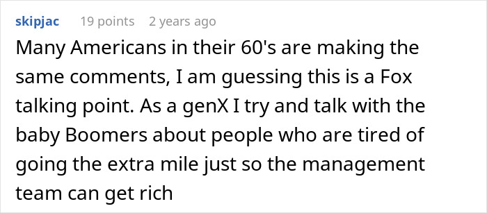 A Reddit comment from a user named skipjac, about an ableist coworker lecturing another, and Gen X and Boomers.