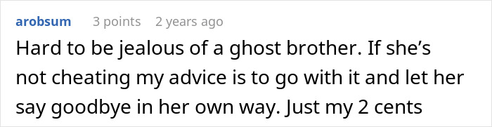 A comment about a husband's accident and ex-wife refusing to leave his side, suggesting she should say goodbye.