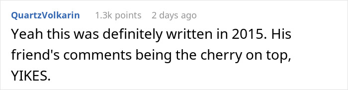 A comment on a picky eater girlfriend relationship story, suggesting it was written in 2015. A comment on a picky eater girlfriend relationship story, suggesting it was written in 2015.