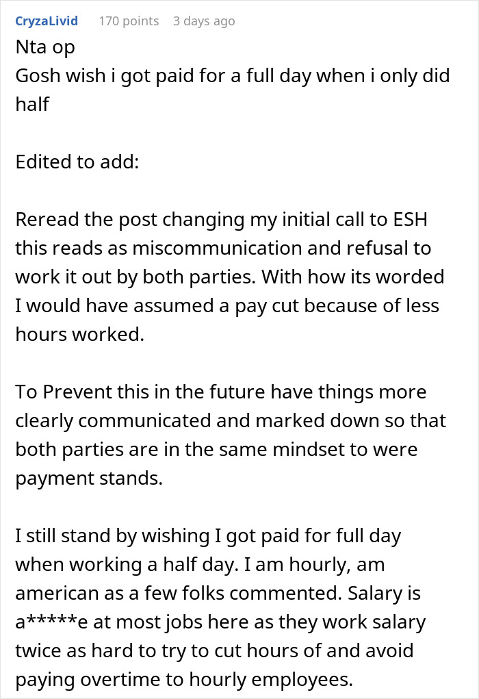 Comment wishing for full day pay when working half day babysitting Comment wishing for full day pay when working half day babysitting