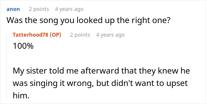 Comment confirming correct song in narcissistic MIL story Comment confirming correct song in narcissistic MIL story