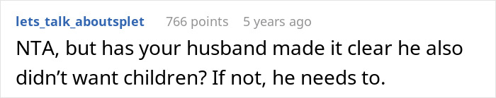 Comment urging husband to clarify childbearing wishes