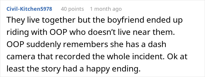 Comment describing boyfriend riding with fiancée's bestie and dashcam footage Comment describing boyfriend riding with fiancée's bestie and dashcam footage