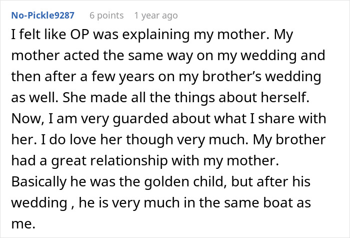 Bride compares mother's behavior on weddings and shares personal reflections Bride compares mother's behavior on weddings and shares personal reflections