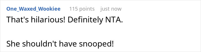 A comment finding humor in the situation with the religious mom snooping in her teen's room.
