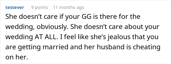 A comment on mom wanting a whole year to celebrate her birthday, delaying daughter's wedding plans. A comment on mom wanting a whole year to celebrate her birthday, delaying daughter's wedding plans.