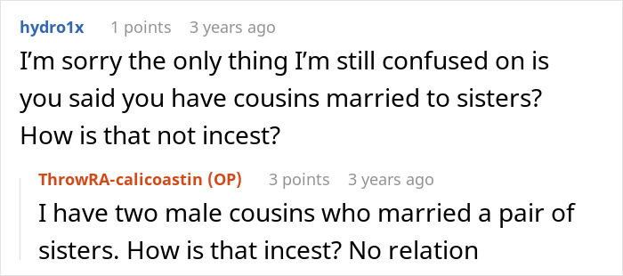 Reddit conversation about cousins married to sisters and incest clarifications Reddit conversation about cousins married to sisters and incest clarifications