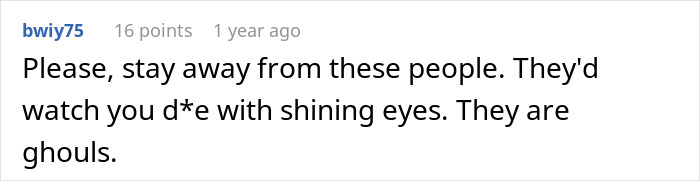 A comment urging to stay away from the mom who tricked her daughter into eating gluten free food, calling them ghouls.