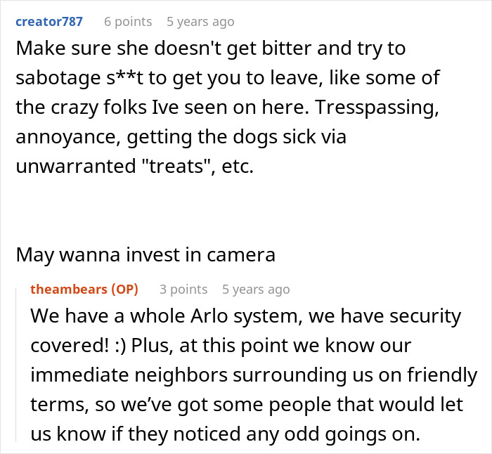 A screenshot of a Reddit comment suggesting security measures against a Karen after she demands her son deserves a house more. A screenshot of a Reddit comment suggesting security measures against a Karen after she demands her son deserves a house more.