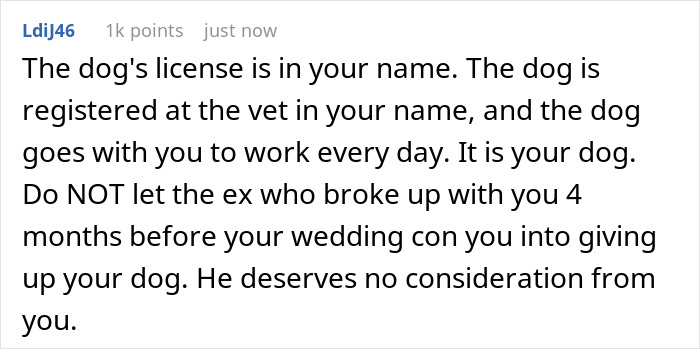 Comment advises keeping dog registered in your name after breakup Comment advises keeping dog registered in your name after breakup