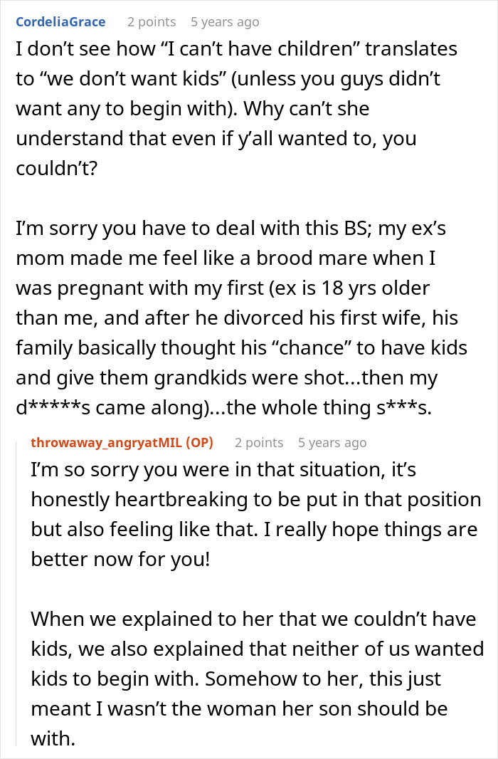 Discussion about MIL misunderstanding couple's choice not to have kids