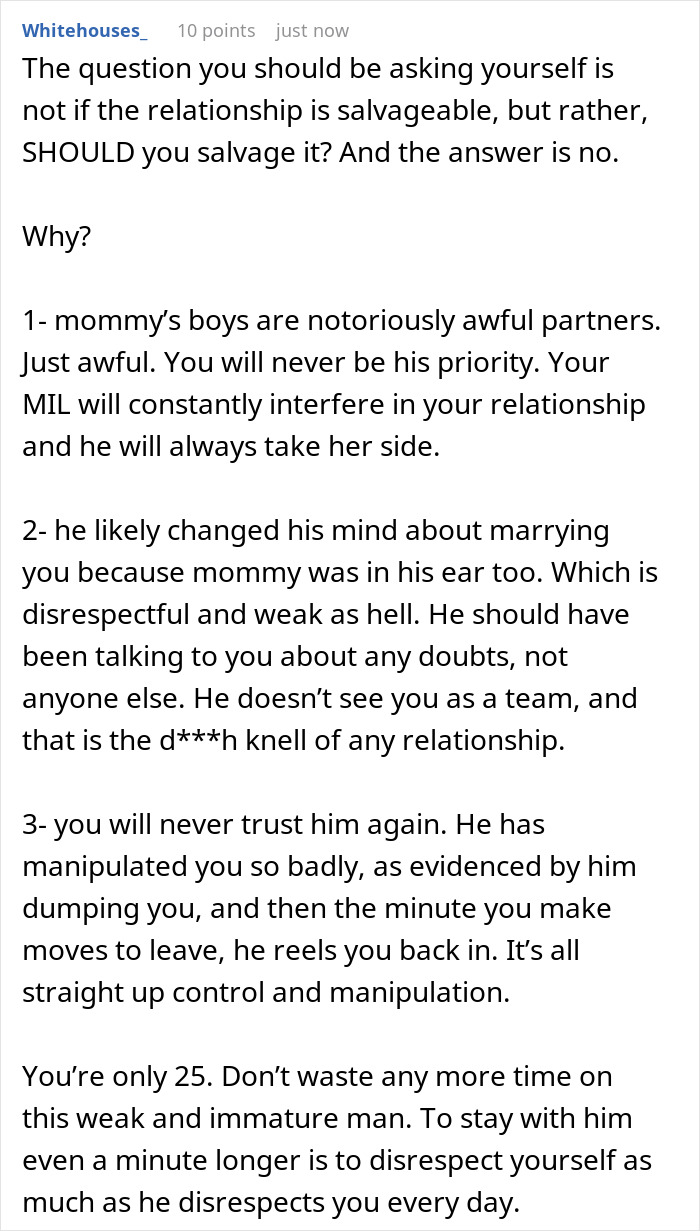Momma's Boy Calls Off Wedding, Leaves Fiancée Emotionally Exhausted By Trying To Work Things Out Momma's Boy Calls Off Wedding, Leaves Fiancée Emotionally Exhausted By Trying To Work Things Out