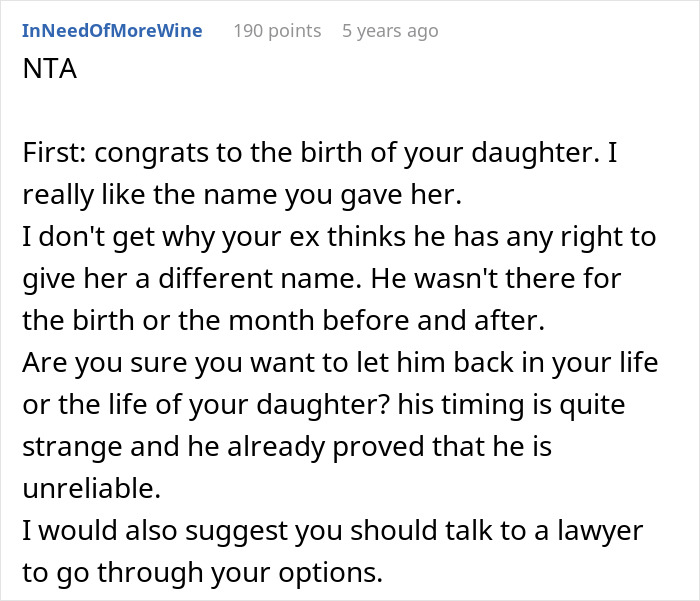 Supportive comment on ex's claim to rename daughter after absence Supportive comment on ex's claim to rename daughter after absence