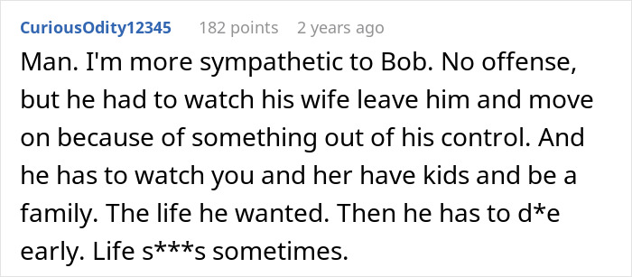 A screenshot showing a sympathetic comment regarding a husband's accident and his ex-wife's loyalty.