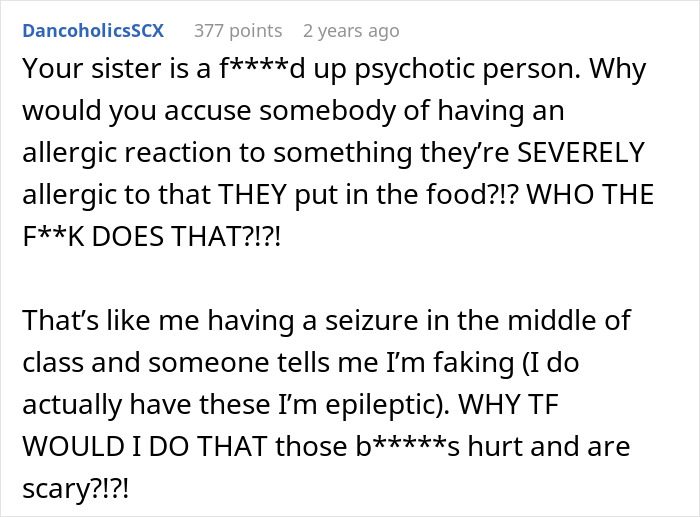 Sister Thinks Woman's Allergy Is A Lie, Her "Test" Gets Her Arrested Sister Thinks Woman's Allergy Is A Lie, Her "Test" Gets Her Arrested