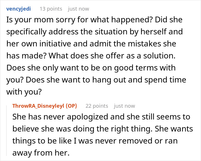 Questions about mom's apology and handling of situation
